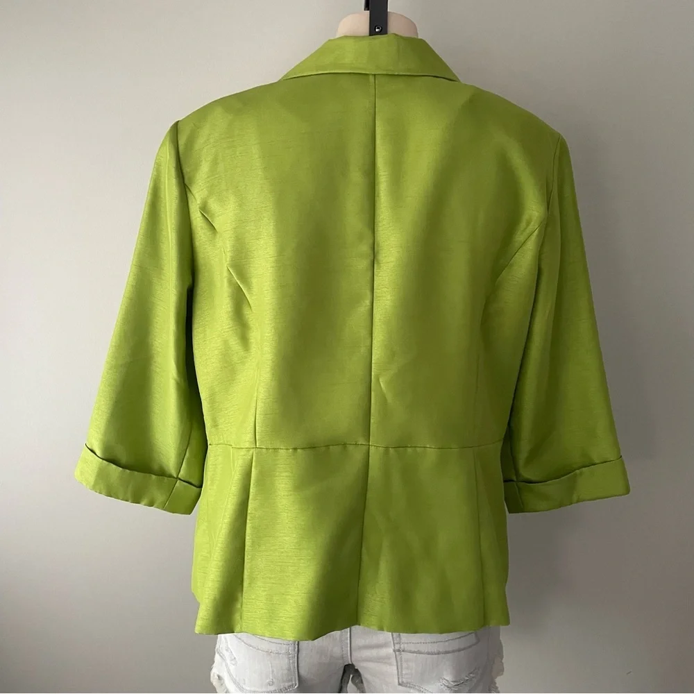 Vintage Dana Kay Lime Green Statement Blazer Jacket Chartreuse Plus Size 16 Y2K - Picture 2 of 9